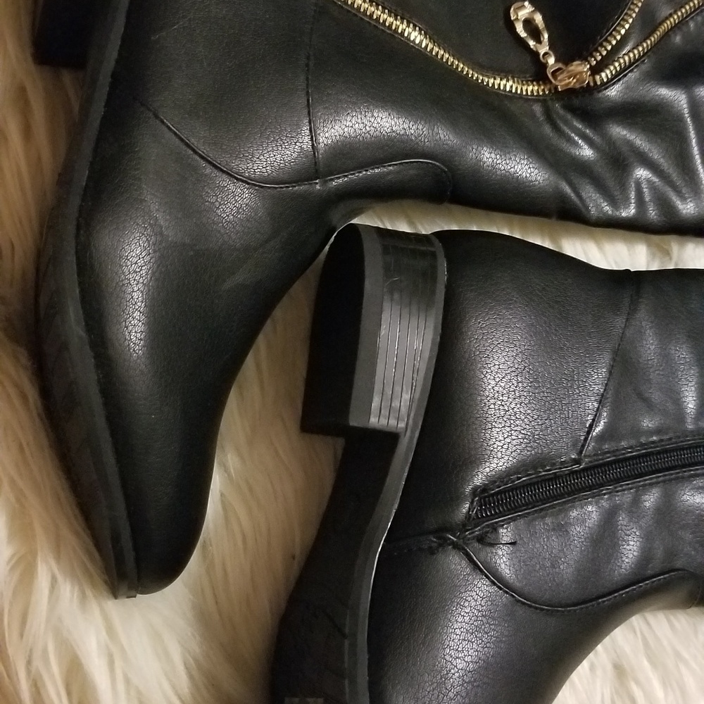 Faux black leather over the knee boot